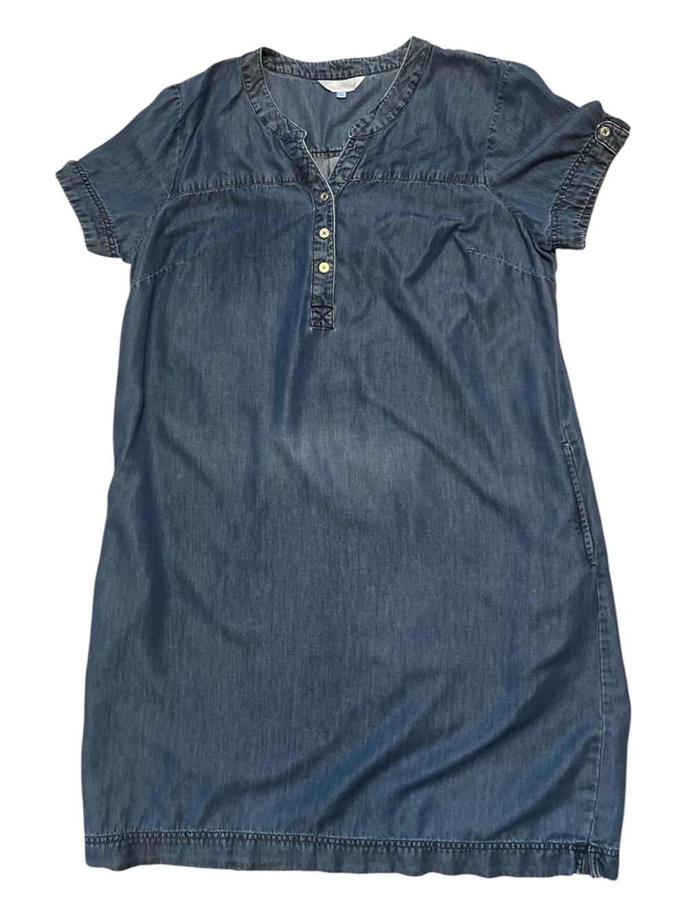 Chambray Short Sleeve Tunic Dress - Blue